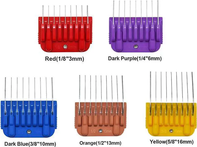 Alt view image 2 of 6 - COSYONALL Animal Stainless Steel 5 Color Dog Guide Comb Set,Cutting Length 1/8"-5/8" for 10#/15#/30# A5 Detachable Blade,Compatible with Andis, Oster A5, Wahl KM Series Clipper Guards