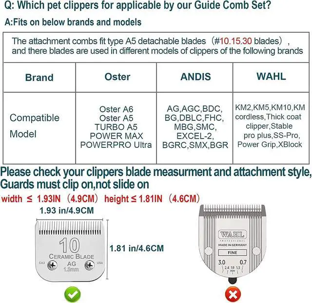 Alt view image 3 of 6 - COSYONALL Animal Stainless Steel 5 Color Dog Guide Comb Set,Cutting Length 1/8"-5/8" for 10#/15#/30# A5 Detachable Blade,Compatible with Andis, Oster A5, Wahl KM Series Clipper Guards
