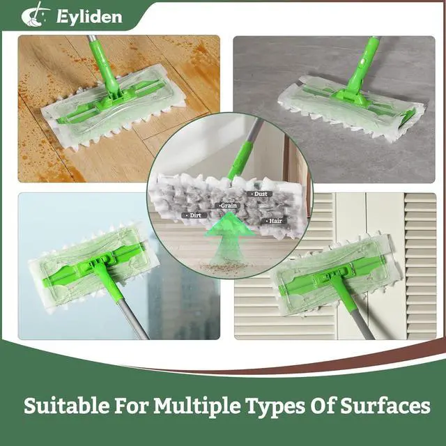 Alt view image 2 of 7 - Eyliden Sweeper Mop - Lock Tight Design No Lost Pads - 36 Disposable Dry & Wet Cloths, Dust Mop Starter Kit for Pet Hair, Hardwood Floors, 360 Swivel, Universal Refills, Efficient Floor Cleaning