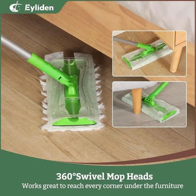 Alt view image 7 of 7 - Eyliden Sweeper Mop - Lock Tight Design No Lost Pads - 36 Disposable Dry & Wet Cloths, Dust Mop Starter Kit for Pet Hair, Hardwood Floors, 360 Swivel, Universal Refills, Efficient Floor Cleaning