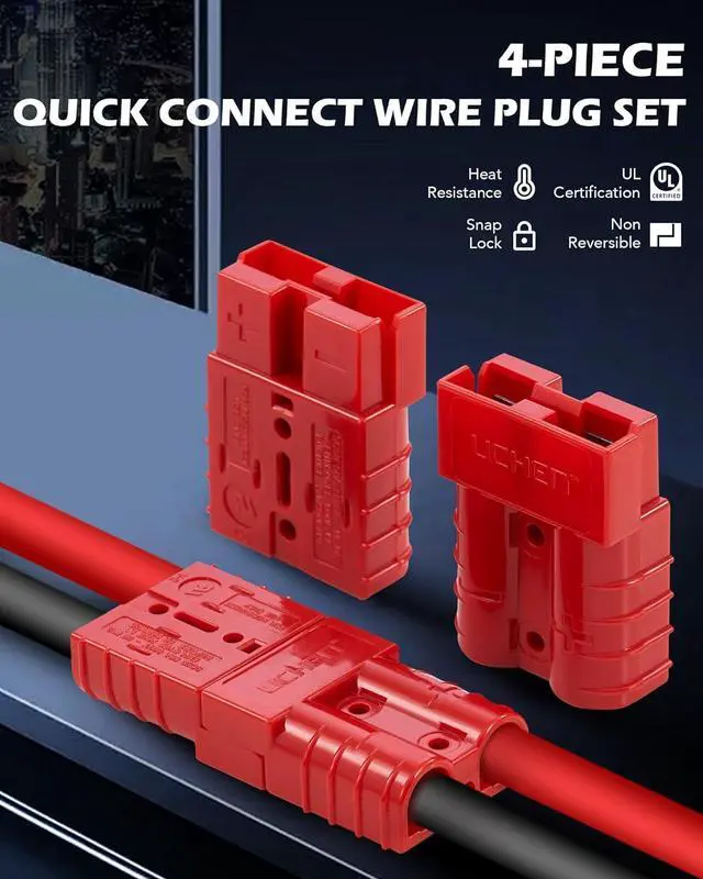 Alt view image 2 of 7 - Orion Motor Tech Wire Connector 4 Pack, 50A Wire Harness Plug Kit for 6-12 Gauge Cables, 12V-36V Battery Quick Connect Disconnect Set for Car Bike ATV Winches Lifts Motors More, Set of 4, Red