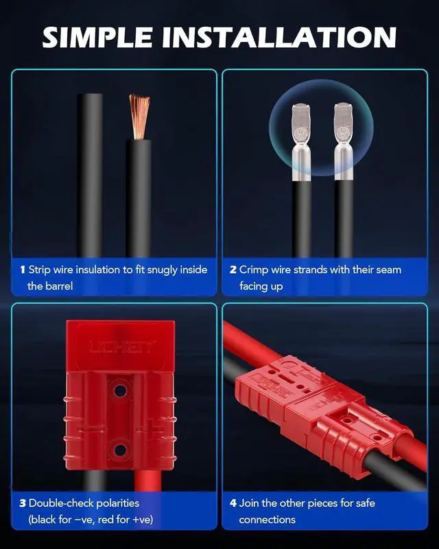 Alt view image 7 of 7 - Orion Motor Tech Wire Connector 4 Pack, 50A Wire Harness Plug Kit for 6-12 Gauge Cables, 12V-36V Battery Quick Connect Disconnect Set for Car Bike ATV Winches Lifts Motors More, Set of 4, Red