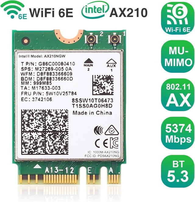 Alt view image 2 of 7 - M.2 WiFi Card AX210 Bluetooth 5.3 WiFi 6E Wireless Card Laptop | AX210NGW Bluetooth 5.3 Tri-Band 5400Mbps Network Card Adapter for Laptop Support Windows 10/11 (64bit) M.2/NGFF