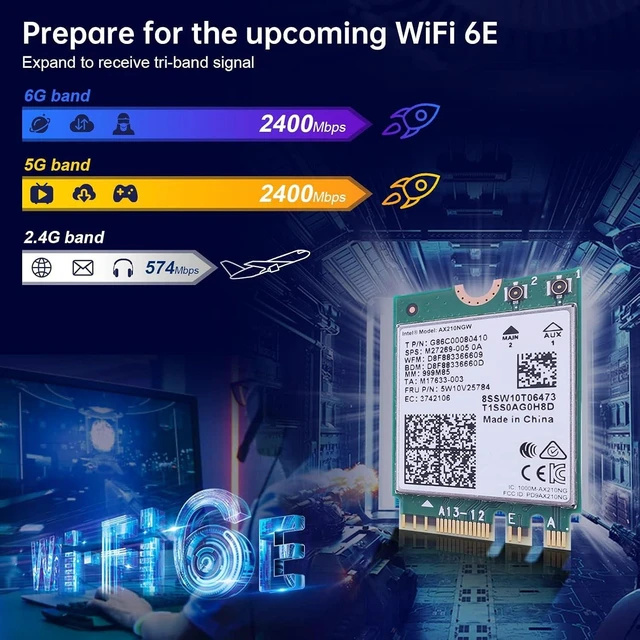 Alt view image 4 of 7 - M.2 WiFi Card AX210 Bluetooth 5.3 WiFi 6E Wireless Card Laptop | AX210NGW Bluetooth 5.3 Tri-Band 5400Mbps Network Card Adapter for Laptop Support Windows 10/11 (64bit) M.2/NGFF