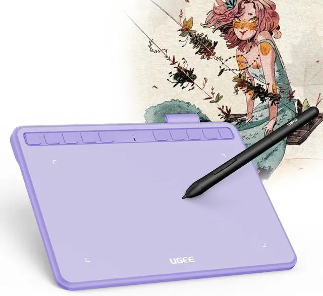 Alt view image 2 of 7 - Ugee Drawing Tablet 6.5x4 Inches Computer Graphics Tablets with 10 Hot KeysDigital Tablet Battery-Free Stylus 8192 Pressure Sensitivity 60°Tilt Function Drawing Pad for PC,Mac,Windows,Android-Purple