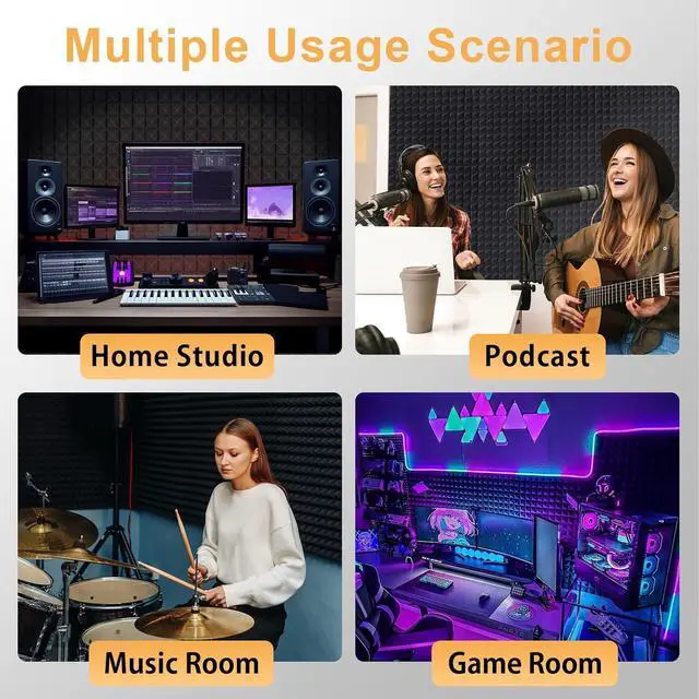 Alt view image 7 of 7 - 36 Pack Acoustic Foam Panels 2" X 12" X 12" Sound Proof Foam Panels for Walls High Density Fire Resistant Soundproofing Pyramid Panels for Home Studio Recording Room Walls and Ceilings