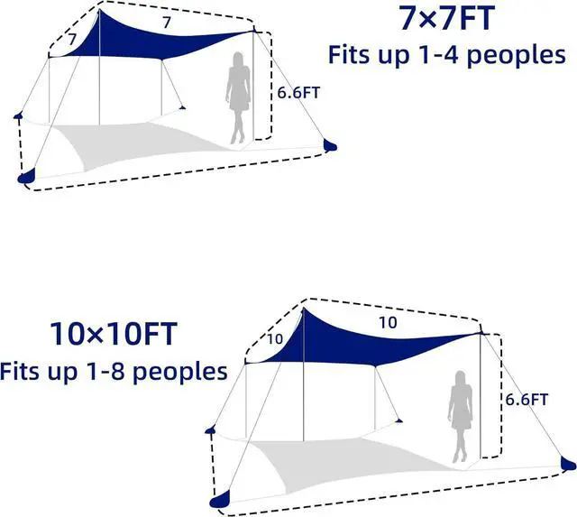 Alt view image 2 of 7 - UMARDOO Family Beach Tent Canopy Sun Shade Portable 10×10FT, Large Wind Resistance Beach Sun Shelter Easy Setup with Packable Carry Bag for Outdoor Travel UPF 50+ (Blue)