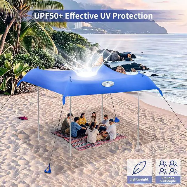 Alt view image 4 of 7 - UMARDOO Family Beach Tent Canopy Sun Shade Portable 10×10FT, Large Wind Resistance Beach Sun Shelter Easy Setup with Packable Carry Bag for Outdoor Travel UPF 50+ (Blue)