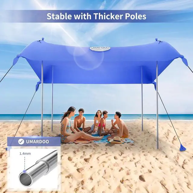 Alt view image 5 of 7 - UMARDOO Family Beach Tent Canopy Sun Shade Portable 10×10FT, Large Wind Resistance Beach Sun Shelter Easy Setup with Packable Carry Bag for Outdoor Travel UPF 50+ (Blue)