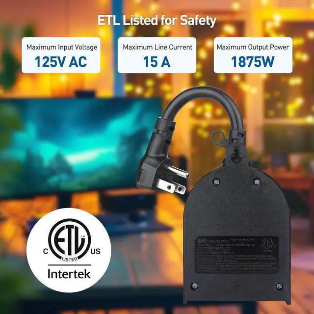 Alt view image 6 of 7 - [ETL Listed] Cable Matters Weatherproof Indoor/Outdoor Remote Control Outlet with Dual Outlets & Low Profile Flat Plug - 80 ft Range, Black