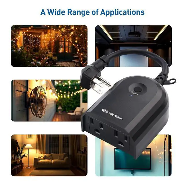 Alt view image 7 of 7 - [ETL Listed] Cable Matters Weatherproof Indoor/Outdoor Remote Control Outlet with Dual Outlets & Low Profile Flat Plug - 80 ft Range, Black