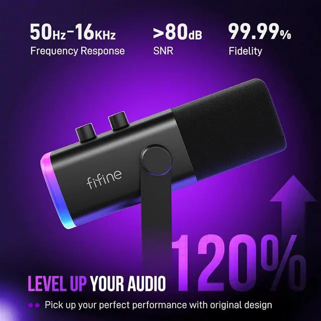 Alt view image 3 of 7 - FIFINE XLR/USB Gaming Microphone Set, Dynamic PC Mic for Streaming Podcasting, Computer RGB Mic Kit with Boom Arm Stand, Mute Button, Headphones Jack, for Recording Vocal Voice-Over-AmpliGame AM8T