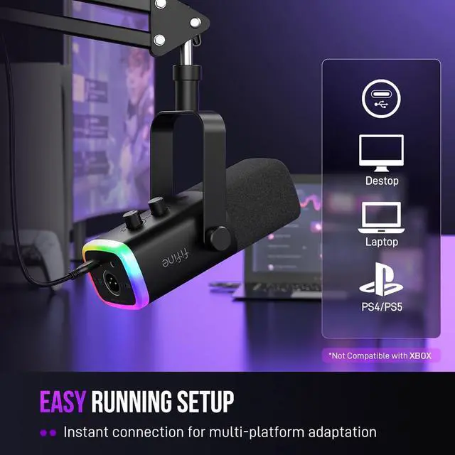 Alt view image 6 of 7 - FIFINE XLR/USB Gaming Microphone Set, Dynamic PC Mic for Streaming Podcasting, Computer RGB Mic Kit with Boom Arm Stand, Mute Button, Headphones Jack, for Recording Vocal Voice-Over-AmpliGame AM8T