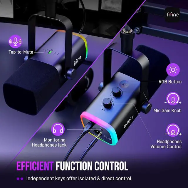 Alt view image 7 of 7 - FIFINE XLR/USB Gaming Microphone Set, Dynamic PC Mic for Streaming Podcasting, Computer RGB Mic Kit with Boom Arm Stand, Mute Button, Headphones Jack, for Recording Vocal Voice-Over-AmpliGame AM8T