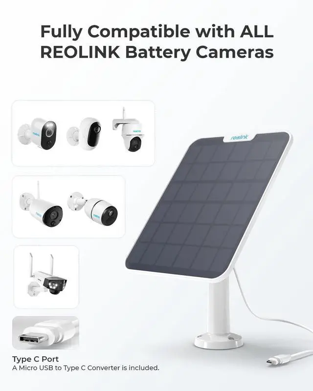 Alt view image 6 of 7 - REOLINK 6W Solar Panel White, Non-Stop Solar Power Supply for All Wireless Battery Camera, Trackmix/Argus PT/Go PT Ultra, Waterproof, Adjustable Mount, 4 Meters Cable(Only Use for Battery Cameras)