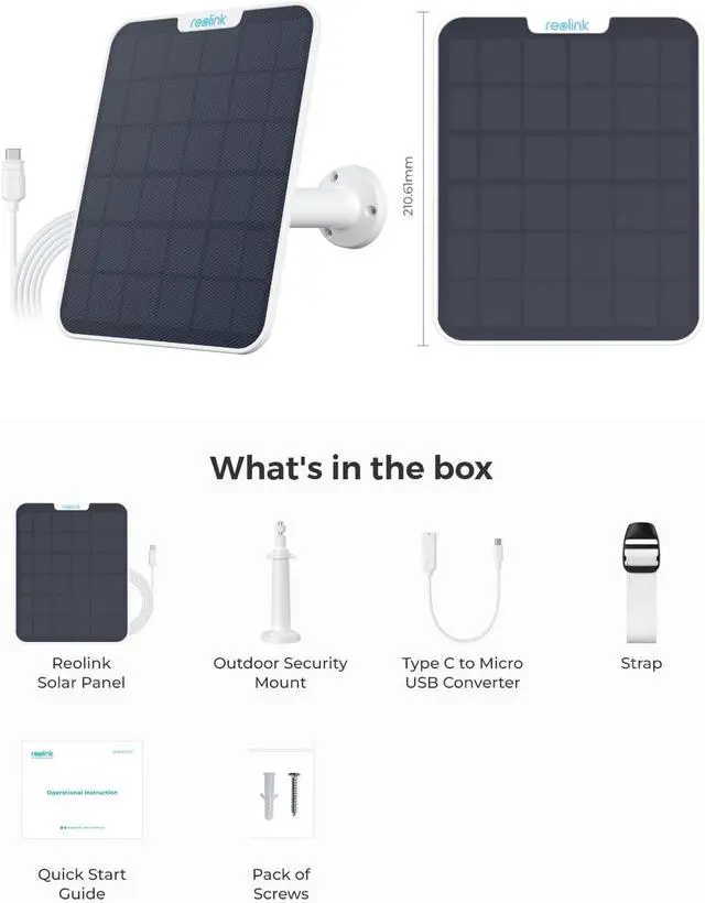 Alt view image 7 of 7 - REOLINK 6W Solar Panel White, Non-Stop Solar Power Supply for All Wireless Battery Camera, Trackmix/Argus PT/Go PT Ultra, Waterproof, Adjustable Mount, 4 Meters Cable(Only Use for Battery Cameras)
