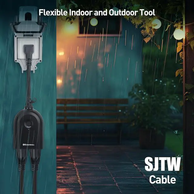 Alt view image 3 of 7 - [ETL Listed] Cable Matters Weatherproof Indoor/Outdoor Remote Control Outlet with Dual Outlets & Low Profile Flat Plug - 80 ft Range, Black