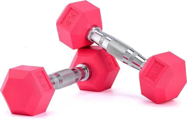 Main image of Portzon Weights Dumbbells Pink Colors Compatible with Set of 2 Neoprene/Rubber Dumbbells,1-15 LB, Anti-Slip, Anti-roll, Hex Shape