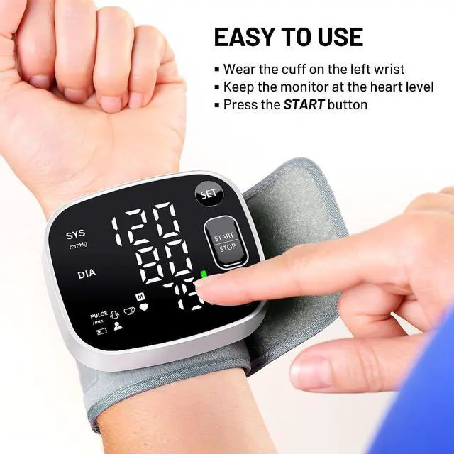 Alt view image 6 of 7 - Oklar Blood Pressure Monitors for Home Use Rechargeable Wrist Digital BP Machine Cuff with LED Backlit Display, Voice Broadcast, 240 Memory Storage for 2 Users with Carrying Case
