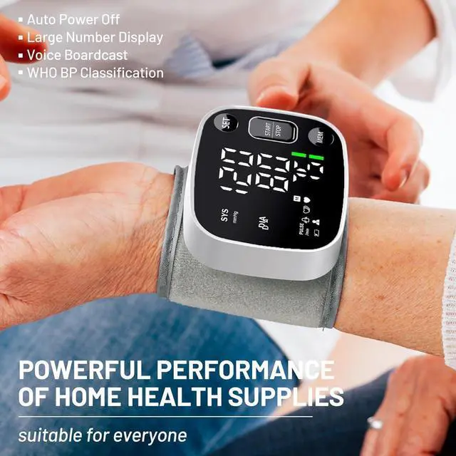 Alt view image 7 of 7 - Oklar Blood Pressure Monitors for Home Use Rechargeable Wrist Digital BP Machine Cuff with LED Backlit Display, Voice Broadcast, 240 Memory Storage for 2 Users with Carrying Case