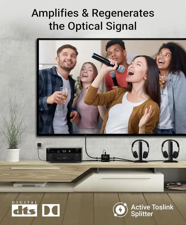 Alt view image 5 of 7 - BlueRigger Digital Optical Audio Splitter (Active Toslink Splitter 1 in 3 Out, SPDIF, Fiber Optic Adapter) - Compatible with Home Theatre, Xbox, PS4, DVD, Receiver, TV, LPCM2.0, DTS, Dolby Digital