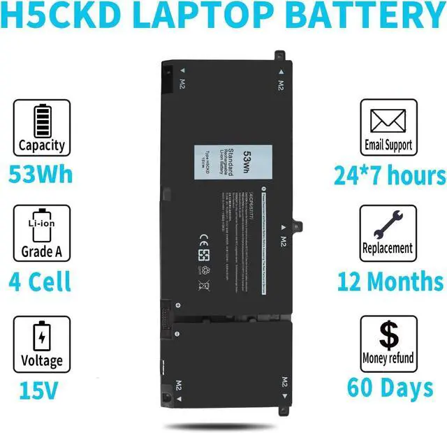 Alt view image 5 of 7 - 53Wh H5CKD 15V Battery for Dell Inspiron 7506 7405 7306 7300 7500 5406 5400 2-in-1 Silver 5502 5501 5402 5401 5505 5300 5301 5508 5509 Latitude 3410 3510 Vostro 5502 5501 5402 5401 p102f p126g 9077G