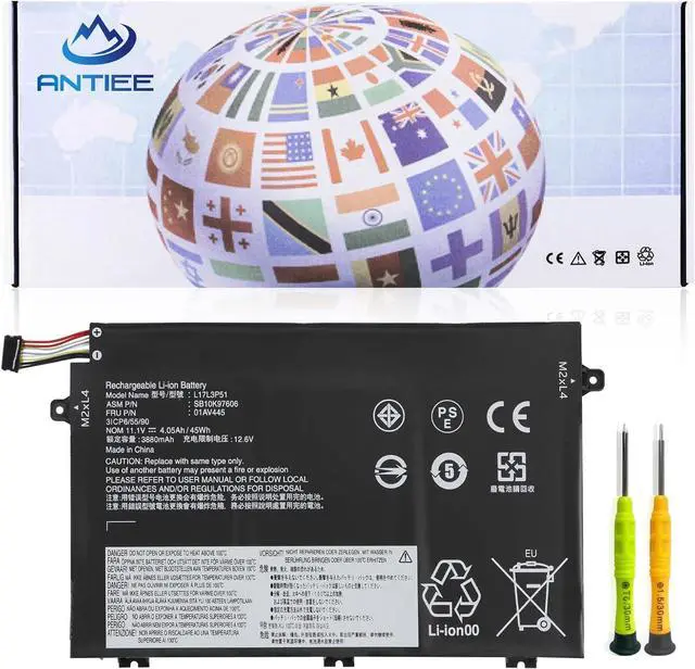 Main image of ANTIEE 01AV445 L17L3P51 Battery Compatible with Lenovo ThinkPad E480 E490 E485 E495 E580 E585 E590 E595 E14 E15 Series SB10K97606 SB10K97608 01AV447 01AV448 L17C3P51 L17M3P52 SB10K97609 11.1V 45Wh