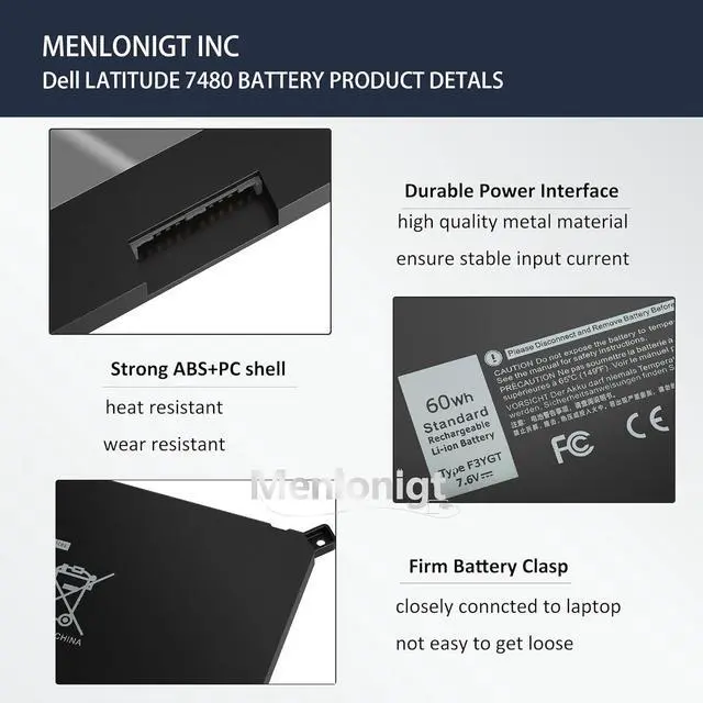 Alt view image 6 of 7 - 7480 F3YGT 2X39G 60WH Laptop Battery for Dell Latitude 12 7000 7280 7290 13 7000 7380 7390 P29S002 14 7000 7480 7490 E7280 E7480 E7490 E7290 E7380 Battery fits Dell 453-BBCF 451-BBYE KG7VF DM3WC DM6WC