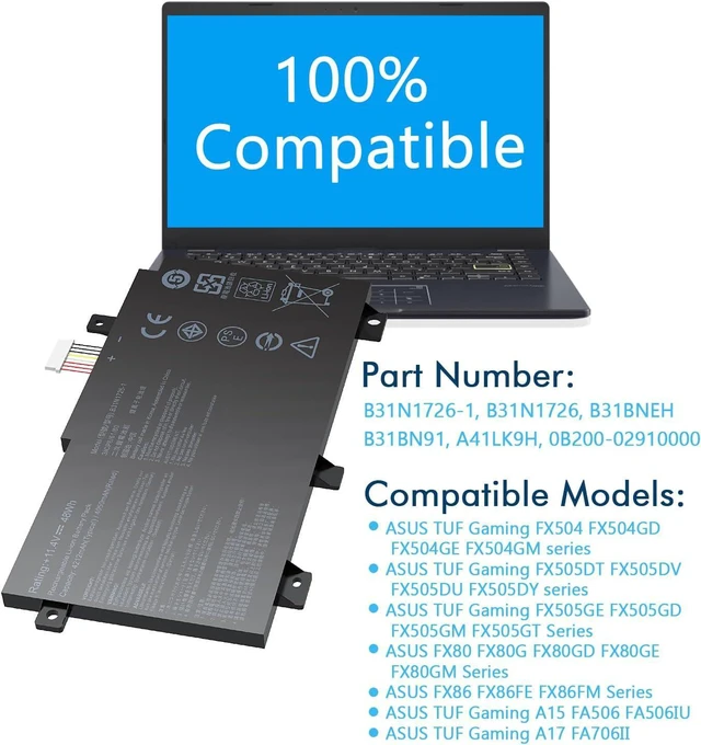 Alt view image 4 of 7 - B31N1726 Battery Replacement for Asus Laptop FX80 FX86 TUF FX505GT FX505GM FX505GE FX505GD FX505DT FX505DV FX505DY FX505 FX504GD FX504GE FX504GM FX504G FFX80 FX80GD FX80G A41LK9H B31BNEH