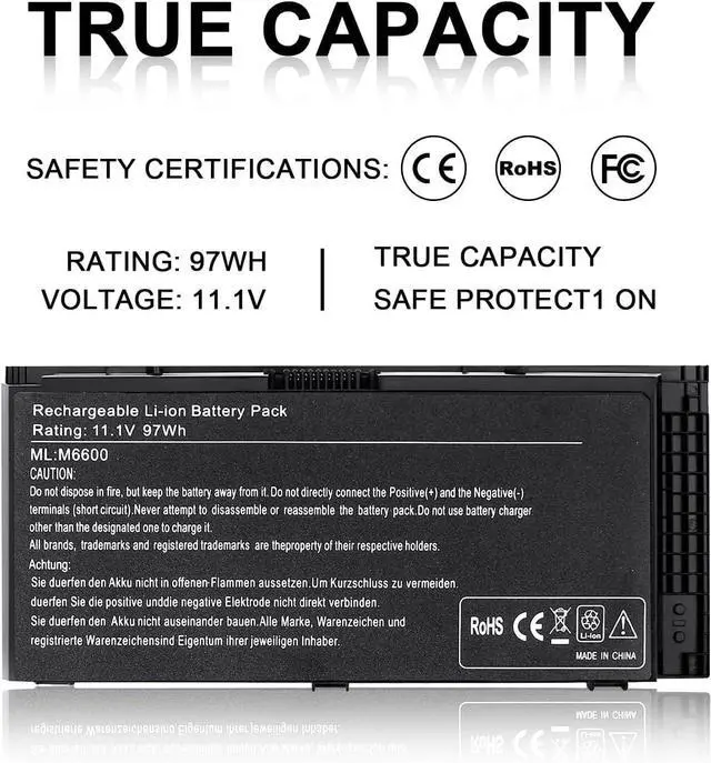 Alt view image 4 of 6 - IEFUU New M6600 Laptop Battery for Dell Precision M4600 M4700 M4800 M6700 M6800 Series Battery Fits Type FV993 KJ321 FJJ4W R7PND PG6RC RY6WH V7M28 J5CG3 FVWT4 11.1V 97Wh