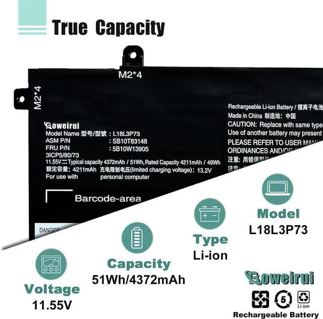 Alt view image 3 of 7 - L18L3P73 L18M3P74 L18C3P72 L18M3P73 51Wh Replacement Battery for Lenovo ThinkPad T14 Gen1/Gen2,ThinkPad T490/T495/P43S/P14s Series Laptop 02DL007/SB10K97646 11.55V 4372mAh