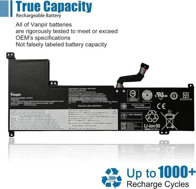 Alt view image 5 of 7 - L19C3PF6 Laptop Battery 11.25V 42Wh 3735mAh Replacement for Lenovo IdeaPad 3-17ADA05 3-17ARE05 3-17IIL05 3-17IML05 Series SB10W89847 L19L4PF2 5B10W89846 L19D4PF2 5B10W89835 5B10W89838 L19L3PF4