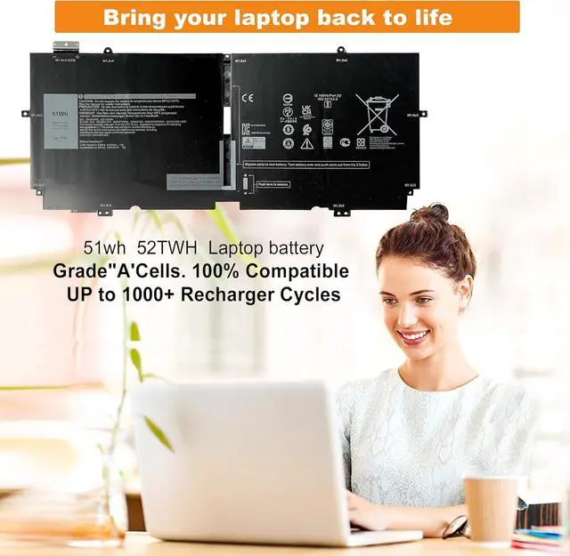 Alt view image 2 of 7 - 51Wh 52TWH Laptop Battery Replacement for Dell XPS 13 7390 2-in-1 Series Notebook P103G P103G001 P103G002 MM6M8 0MM6M8 XX3T7 0XX3T7 7.6V 4Cell