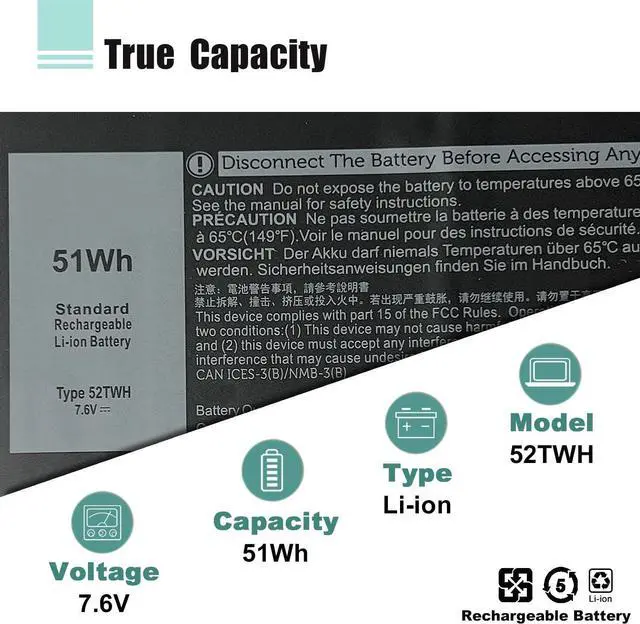 Alt view image 3 of 7 - 51Wh 52TWH Laptop Battery Replacement for Dell XPS 13 7390 2-in-1 Series Notebook P103G P103G001 P103G002 MM6M8 0MM6M8 XX3T7 0XX3T7 7.6V 4Cell