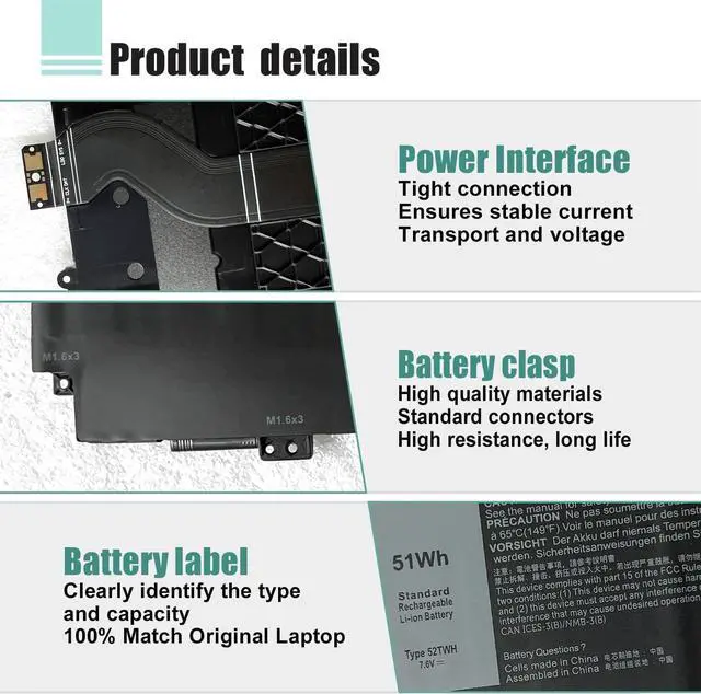 Alt view image 4 of 7 - 51Wh 52TWH Laptop Battery Replacement for Dell XPS 13 7390 2-in-1 Series Notebook P103G P103G001 P103G002 MM6M8 0MM6M8 XX3T7 0XX3T7 7.6V 4Cell