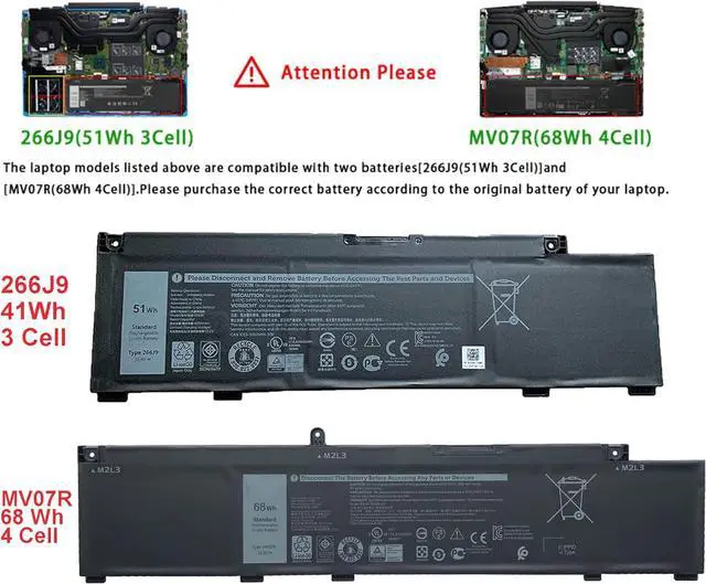 Alt view image 2 of 7 - 266J9 Battery Replacement for Dell G3 15 3500 3590 3790 G5 15 5500 SE 5505 P89F Inspiron 5490 INS 15PR-1545W 1548BR 1645W 1742BR 1742W Series 0415CG C9VNH 0PN1VN 0M4GWP MV07R 11.4V 51Wh 3 Cell
