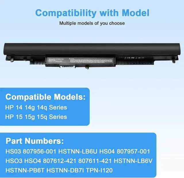 Alt view image 4 of 7 - New HS03 HS04 807956-001 Laptop Battery Replacementfor Hp 14 15 Notebook PC Series 15-ay009dx 15-ba009dx 15-af131dx fits Spare 807957-001 Model HSTNN-LB6U HSTNN-LB6V Part Number TPN-C125 TPN-C126