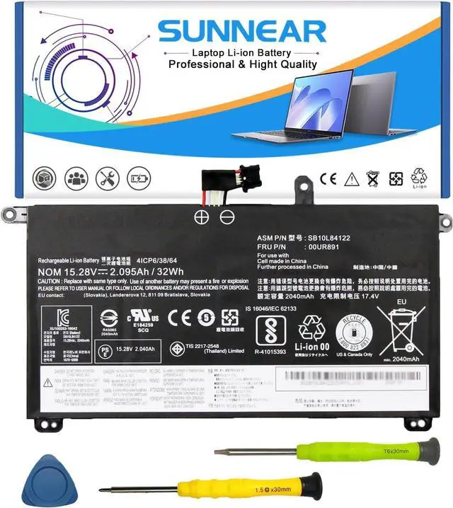 Main image of 00UR891 SB10L84122 Battery Replacement for Lenovo ThinkPad T570 T580 P51S P52S ytpe 20H9 20HA 20JX 20JW 20L9 20LA Series internal battery 00UR890 01AV493 00UR892 SB10L84123 SB10L84121 32Wh 2095mAh
