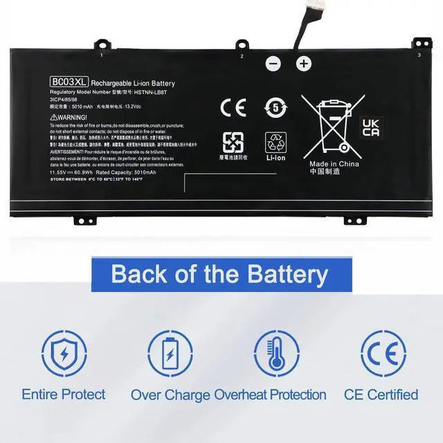 Alt view image 3 of 7 - BND BC03XL11.55V 5010mAh L84182-421 L84398-005 L84182-1C1 Laptop Battery Compatible with HP Pro C640 Chromebook x360 14C-CA0053DX 14C-CAO000 14C-CAO0OOND Series HSTNN-LB8T HSTNN-IB9