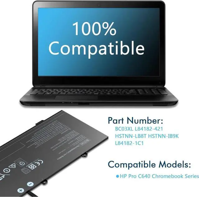 Alt view image 4 of 7 - BND BC03XL11.55V 5010mAh L84182-421 L84398-005 L84182-1C1 Laptop Battery Compatible with HP Pro C640 Chromebook x360 14C-CA0053DX 14C-CAO000 14C-CAO0OOND Series HSTNN-LB8T HSTNN-IB9