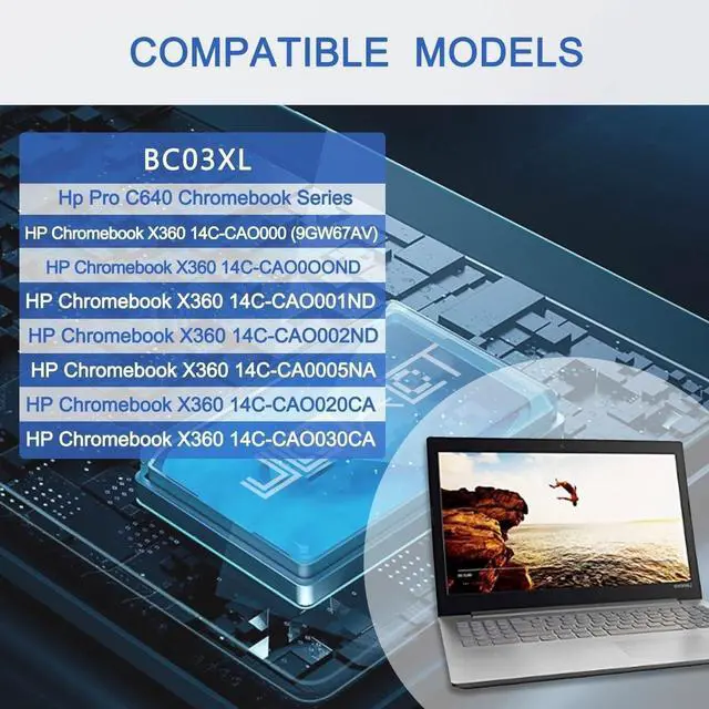 Alt view image 5 of 7 - BND BC03XL11.55V 5010mAh L84182-421 L84398-005 L84182-1C1 Laptop Battery Compatible with HP Pro C640 Chromebook x360 14C-CA0053DX 14C-CAO000 14C-CAO0OOND Series HSTNN-LB8T HSTNN-IB9