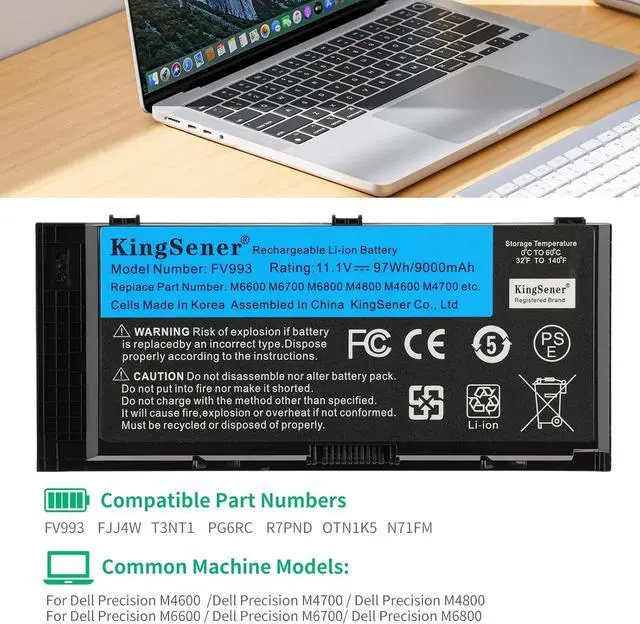 Alt view image 5 of 7 - FV993 M6600 Laptop Battery for Dell Precision Laptop Computer M4600 M4700 M6600 M6700 Fit for PG6RC R7PND 0TN1K5 FV993 FJJ4W T3NT1 V7M28 97WH