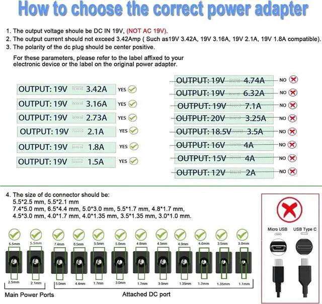Alt view image 3 of 7 - TKDY 19V 3.42A Power Supply Laptop Charger, DC 19V Power Adapter Compatible with 19 Volts Asus Gateway Toshiba HP Laptop Computer Accessories LG Samsung Monitor JBL Speaker.