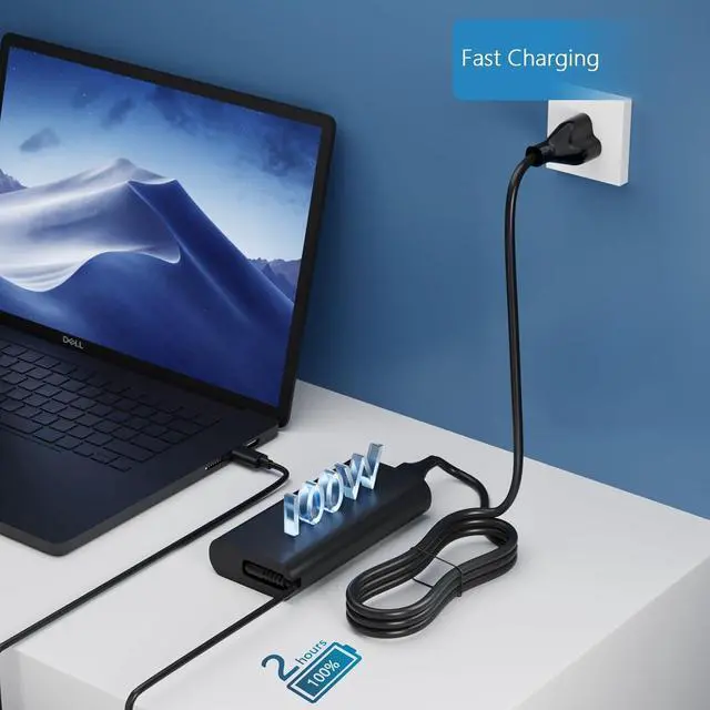 Alt view image 2 of 7 - 100W USB C PD3.0 Fast AI Laptop Charger Compatible with Dell Pro 14 13 16 Plus 2-in-1 / Dell Pro Rugged 14 13 Premium PA14250 PB16250 PA13250 Business Notebook AI PC Computer Power Adapter
