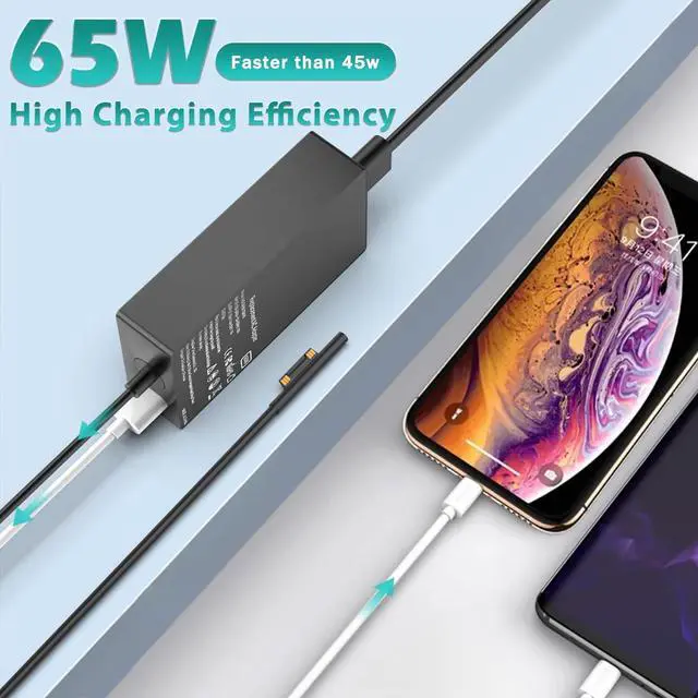 Alt view image 2 of 5 - 65W Surface Pro Laptop Charger for Microsoft Surface Pro 10, 9, 8, 7+, 7, 6, 5, 4, 3, X, Windows Surface Laptop 6, 5, 4, 3, 2, 1, Surface Go Tablet, Surface Book 3, 2, 1, Support 44W, 36W,24W LED