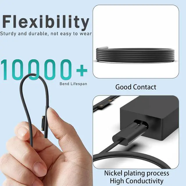 Alt view image 3 of 5 - 65W Surface Pro Laptop Charger for Microsoft Surface Pro 10, 9, 8, 7+, 7, 6, 5, 4, 3, X, Windows Surface Laptop 6, 5, 4, 3, 2, 1, Surface Go Tablet, Surface Book 3, 2, 1, Support 44W, 36W,24W LED