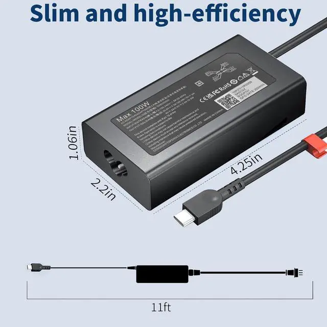 Alt view image 3 of 6 - New Slim 100W USB C Charger for Lenovo Thinkpad/Yoga/Chromebook, MacBook, HP, ASUS, Acer, MSI, Dell Laptops and Computers - AC Adapter