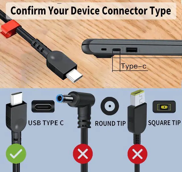 Alt view image 2 of 6 - New Slim 100W USB C Charger for Lenovo Thinkpad/Yoga/Chromebook, MacBook, HP, ASUS, Acer, MSI, Dell Laptops and Computers - AC Adapter