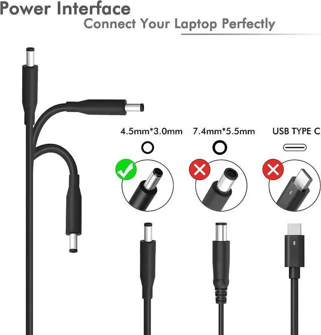 Alt view image 3 of 7 - Laptop Charger for Dell, 130W (watt) 4.5mm Round Tip Laptop Charger for Dell XPS 15 9530 9550 9560 9570/Precision M3800 5510 5520 5530, HA130PM130 DA130PM130 Power Supply
