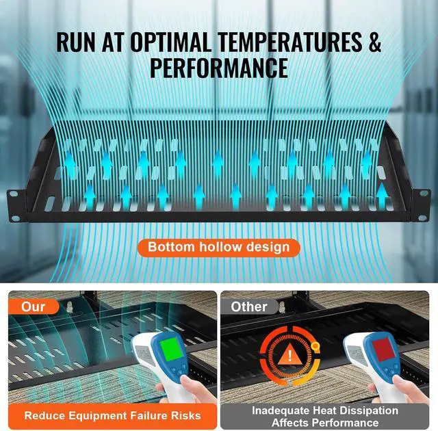 Alt view image 5 of 7 - VEVOR 2PCS 1U Server Rack Shelf, Universal Vented Rack Mount Cantilever Tray for 19 inch Network Equipment Rack & Cabinet, 10" Deep Rack Mount Shelf, Weight Capacity 50 lbs Wall Mount Rack Shelf
